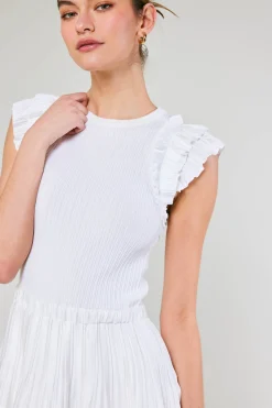 Current Air Pleated Skirt Sweater Dress WHITE Fashion