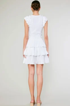 Current Air Pleated Skirt Sweater Dress WHITE Fashion