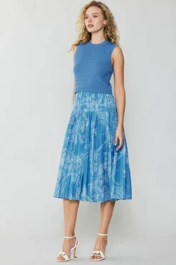 Current Air Pleated Skirt Sweater Dress LIGHTBLUE Clearance