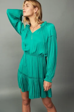 Current Air Pleated Sleeve Mini Dress TEAL Online
