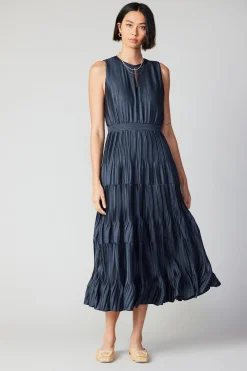 Current Air Pleated Sleeveless Maxi Dress NAVY Best