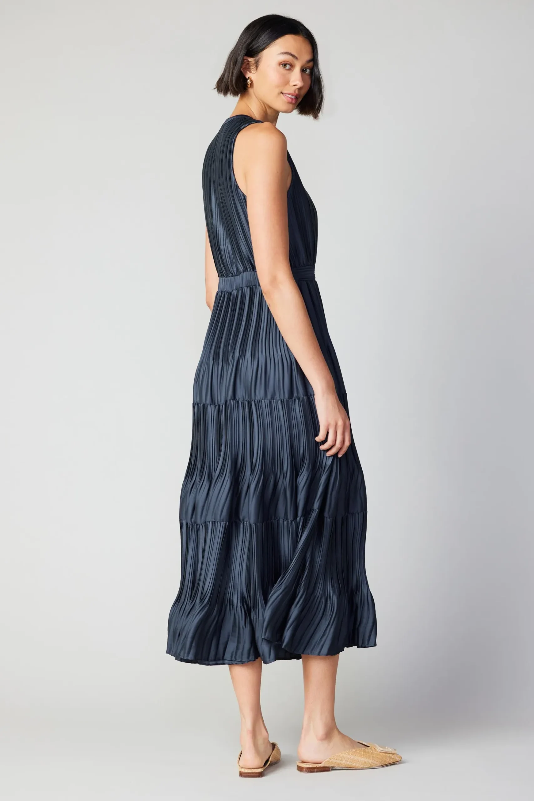 Current Air Pleated Sleeveless Maxi Dress NAVY Best