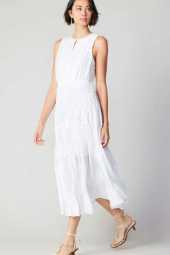 Current Air Pleated Sleeveless Maxi Dress WHITE Fashion