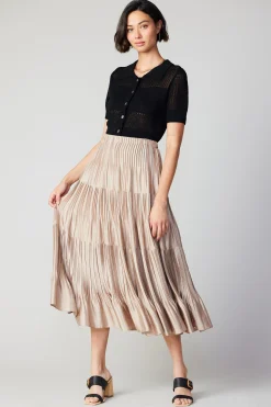Current Air Pleated Tiered Midi Skirt TAUPE Online