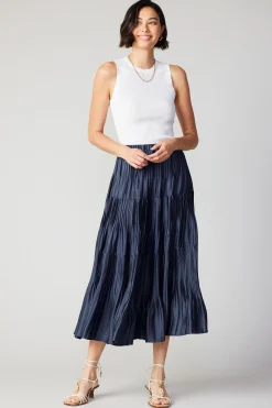 Current Air Pleated Tiered Midi Skirt NAVY Best