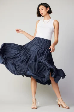 Current Air Pleated Tiered Midi Skirt NAVY Best