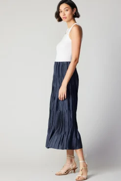 Current Air Pleated Tiered Midi Skirt NAVY Best