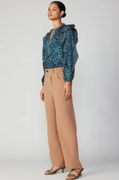 Current Air Pleated Wide Leg Pant BURNTCARAMEL Clearance