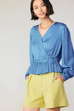 Current Air Pleated Wrap Top DUSTYBLUE Online