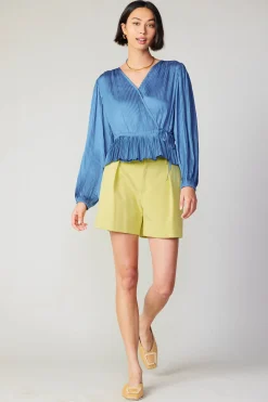 Current Air Pleated Wrap Top DUSTYBLUE Online