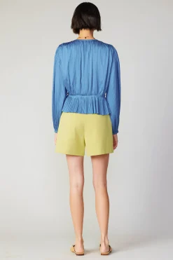 Current Air Pleated Wrap Top DUSTYBLUE Online