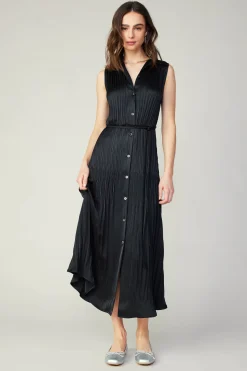 Current Air Plisse Buttondown Dress BLACK Discount