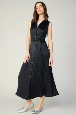 Current Air Plisse Buttondown Dress BLACK Discount