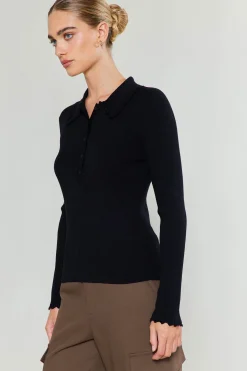 Current Air Polo Sweater Top BLACK Clearance