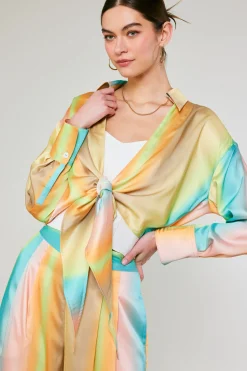 Current Air Prismatic Gradient Front Tie Shirt DESERTRAINBOW Hot