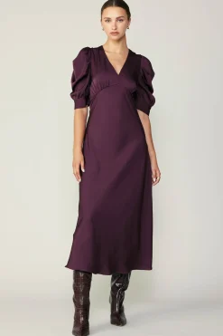 Current Air Puff Sleeve Midi Dress MIDNIGHTPLUM Best
