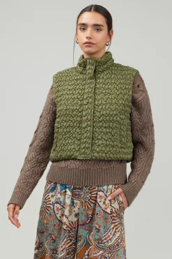 Current Air Quilted Cropped Vest OLIVE Clearance