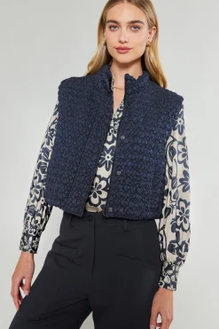 Current Air Quilted Cropped Vest NAVY Best