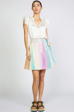Current Air Rainbow Painterly Pleated Skirt MULTI Discount