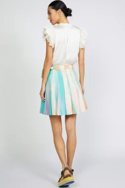 Current Air Rainbow Painterly Pleated Skirt MULTI Discount