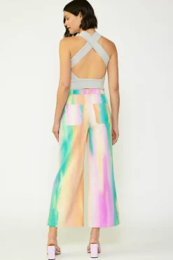 Current Air Rainbow Painterly Wide Leg Pants MULTI Discount