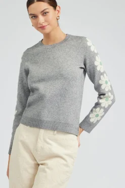 Current Air Retro Daisy Motif Sweater HEATHERGREY Fashion