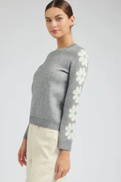 Current Air Retro Daisy Motif Sweater HEATHERGREY Fashion