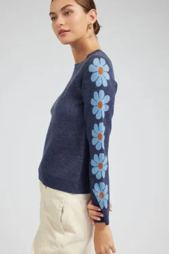 Current Air Retro Daisy Motif Sweater NAVY Sale
