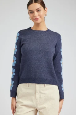 Current Air Retro Daisy Motif Sweater NAVY Sale