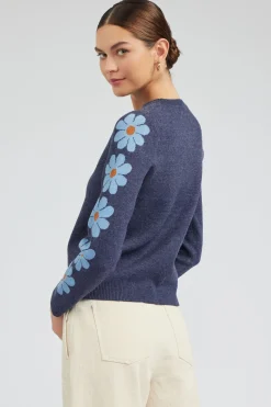 Current Air Retro Daisy Motif Sweater NAVY Sale
