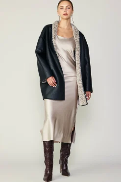 Current Air Reversible Faux Fur & Leather Coat BLACK Hot