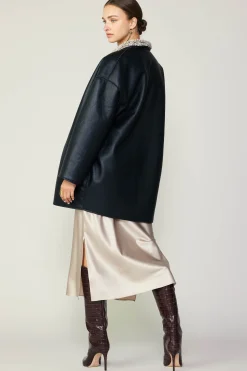 Current Air Reversible Faux Fur & Leather Coat BLACK Hot