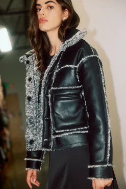 Current Air Reversible Vegan Leather Shearling Jacket BLACK Sale