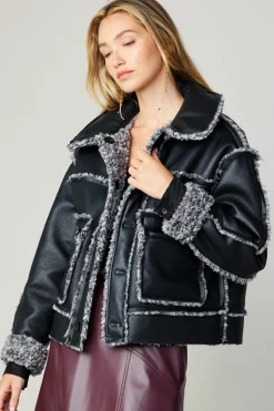 Current Air Reversible Vegan Leather Shearling Jacket BLACK Sale