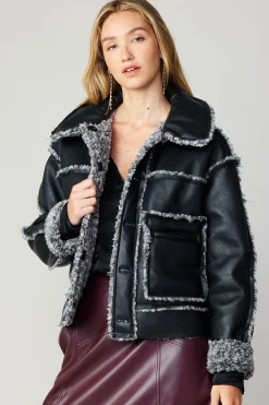Current Air Reversible Vegan Leather Shearling Jacket BLACK Sale