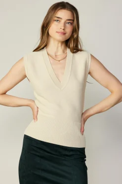 Current Air Ribbed Collar Sweater Vest BONE Sale