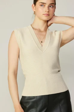 Current Air Ribbed Collar Sweater Vest BONE Sale