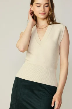 Current Air Ribbed Collar Sweater Vest BONE Sale