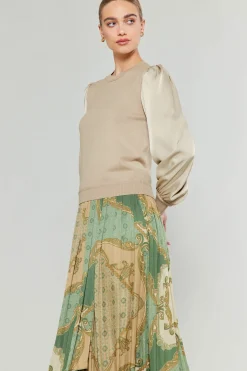 Current Air Ribbed Contrast Sleeve Sweater BEIGE Best