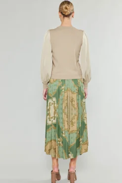 Current Air Ribbed Contrast Sleeve Sweater BEIGE Best