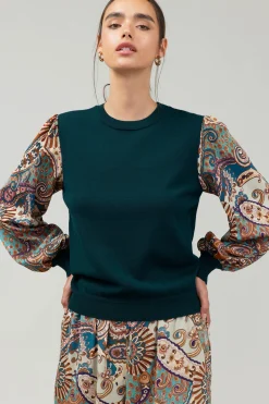 Current Air Ribbed Contrast Sleeve top GREENMLT Discount