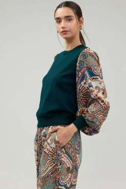 Current Air Ribbed Contrast Sleeve top GREENMLT Discount