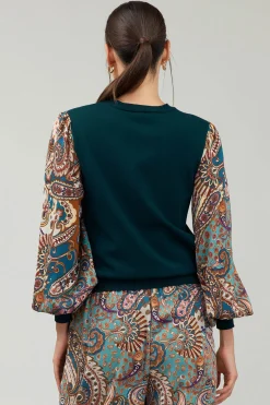 Current Air Ribbed Contrast Sleeve top GREENMLT Discount