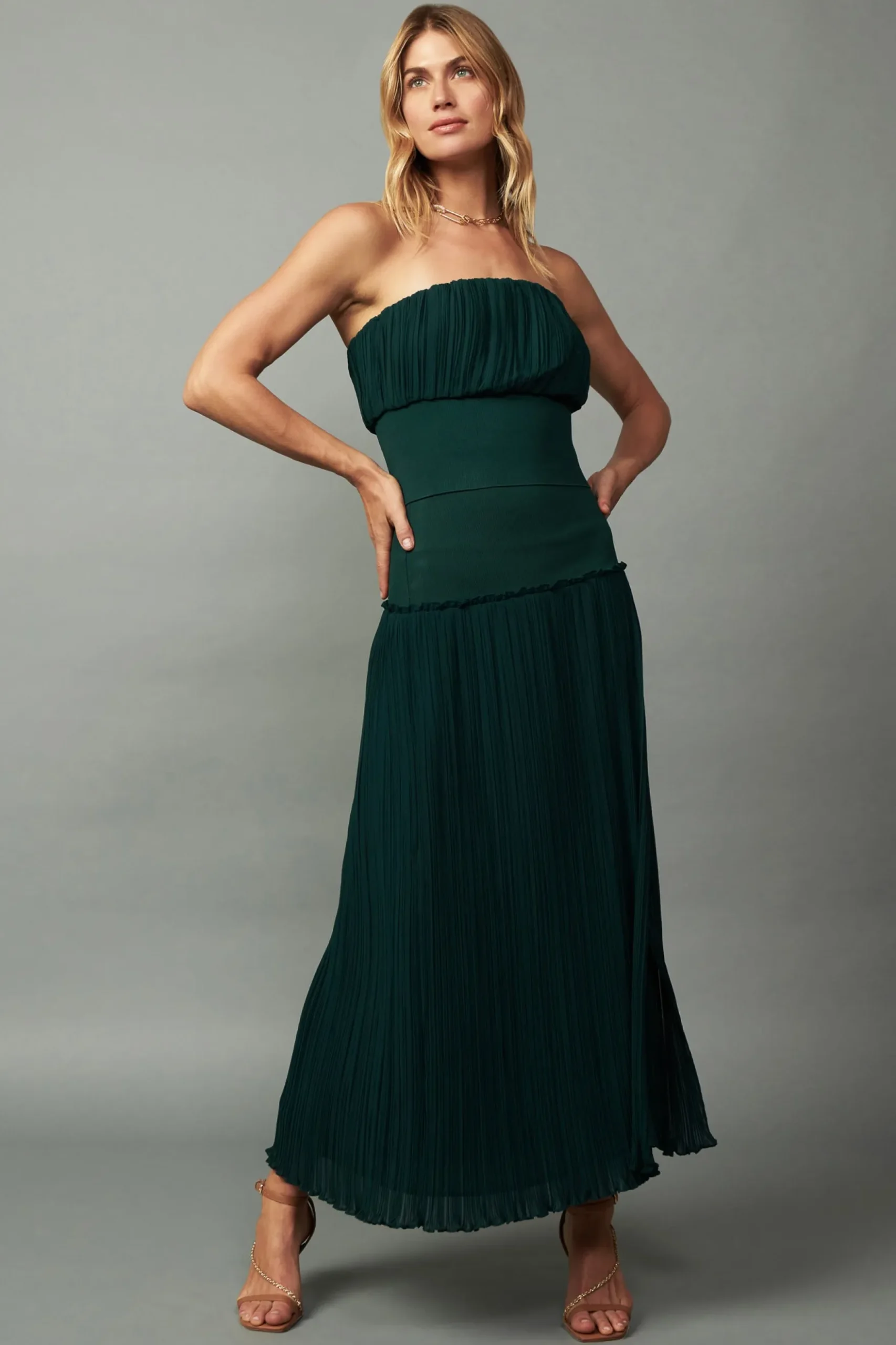 Current Air Ribbed Waist Midi Skirt DARKGREEN Sale