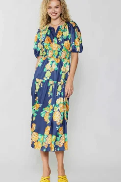 Current Air Rose Motif Maxi Dress NAVY New