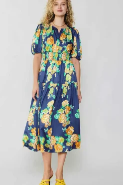 Current Air Rose Motif Maxi Dress NAVY New