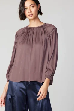 Current Air Round Neck Ruffled Top MAUVEBROWN Best