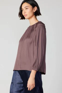 Current Air Round Neck Ruffled Top MAUVEBROWN Best