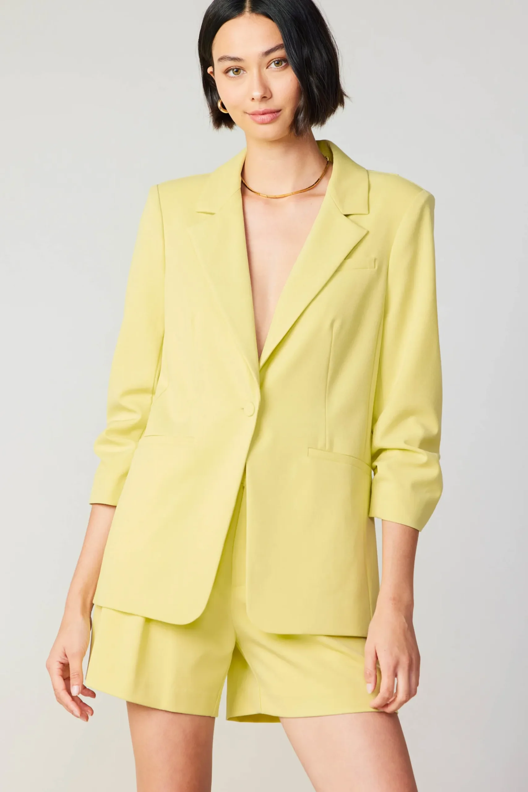 Current Air Ruched Sleeve Blazer LEMON Fashion