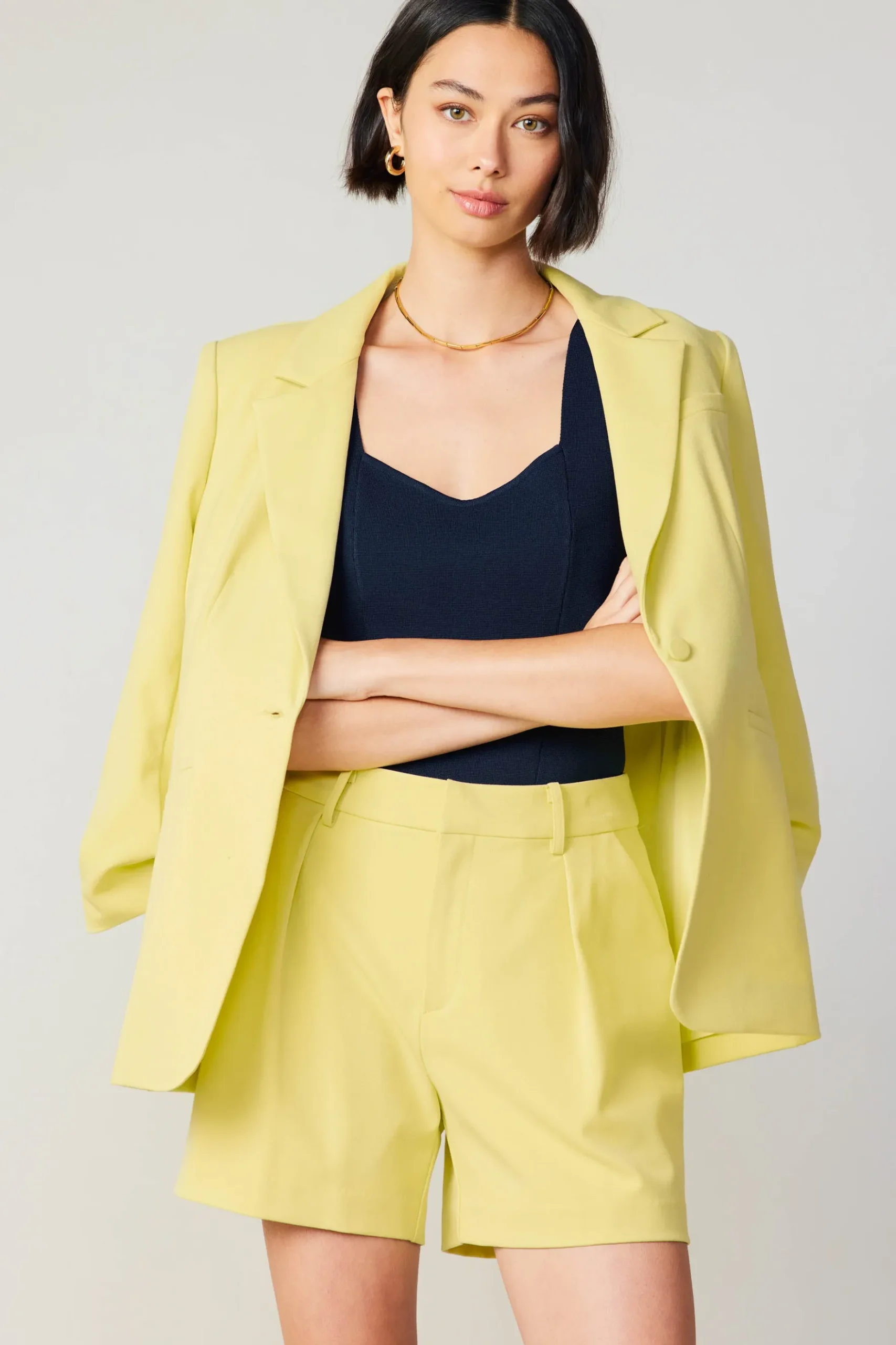 Current Air Ruched Sleeve Blazer LEMON Fashion